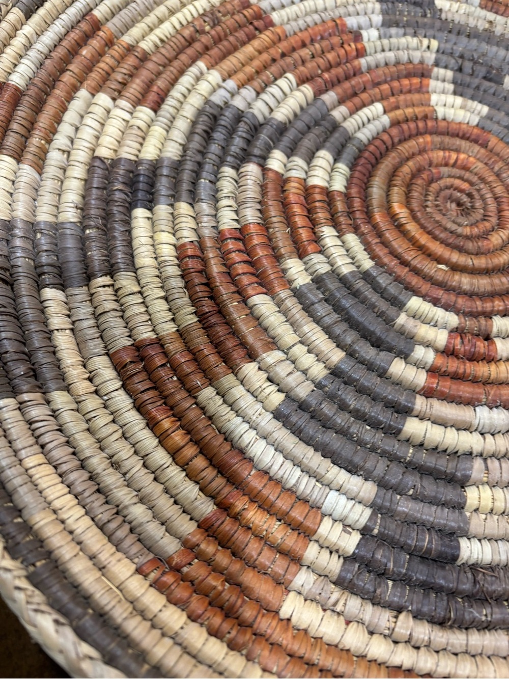 Handwoven Decorative Round Basket Tray - Natural Cream, Rust & Gray - Picture 4 of 8